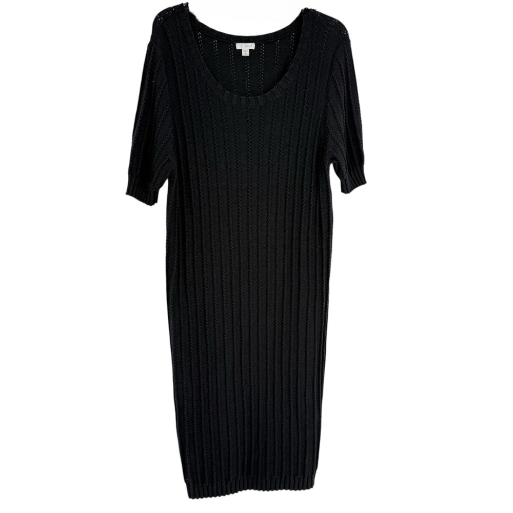 J Jill Sweater Dress Women Size XL Tall Black Knit Midi Cable Knit Stretch silk